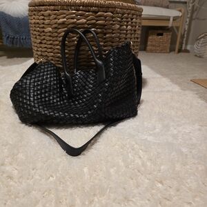 Anne Klein Black Woven Tote Bag